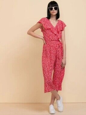 Luxology Red and White Floral Jumpsuit